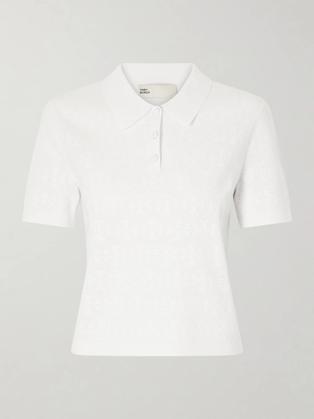  Tory Burch Tory Burch - Pointelle-knit Polo Shirt - White 
