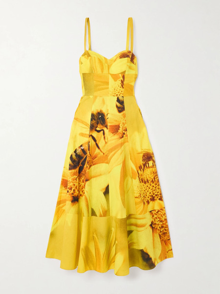  Tory Burch Tory Burch - Printed Cotton-blend Poplin Midi Dress - Yellow 