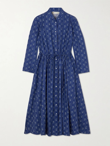  Tory Burch Tory Burch - Printed Cotton Midi Shirt Dress - Navy 