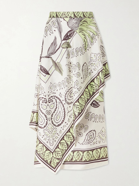  Tory Burch Tory Burch - Printed Silk-twill Wrap Skirt - Multi 
