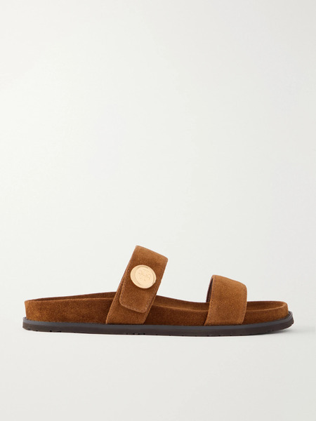  Tory Burch Tory Burch - Romy Sport Embellished Suede Slides - Brown 