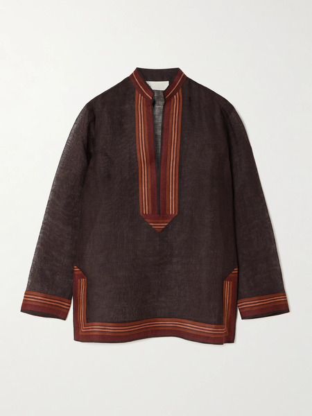  Tory Burch Tory Burch - Striped Linen Tunic - Dark Brown 