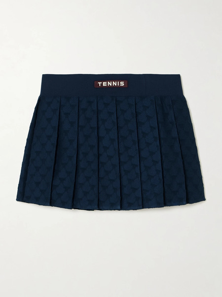  Tory Sport Tory Sport - Appliquéd Pleated Terry-jacquard Tennis Skirt - Navy 