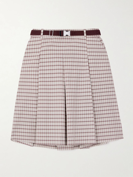  Tory Sport Tory Sport - Belted Pleated Checked Twill Midi Skirt - Beige 