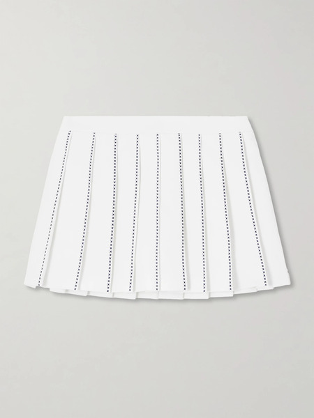  Tory Sport Tory Sport - Embroidered Pleated Jersey Mini Tennis Skirt - White 
