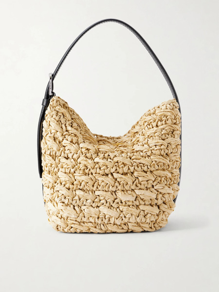  Toteme Toteme - Belted Small Leather-trimmed Raffia Shoulder Bag - Beige 