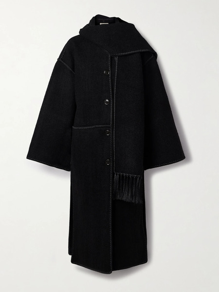  Toteme Toteme - Draped Fringed Wool-blend Bouclé Coat - Black 