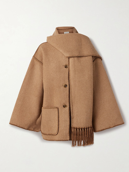  Toteme Toteme - Draped Fringed Wool-blend Bouclé Jacket - Camel 