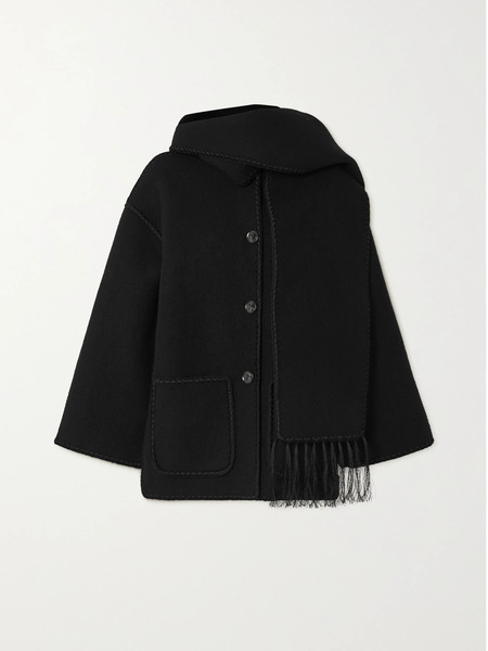  Toteme Toteme - Draped Fringed Wool-blend Jacket - Black 