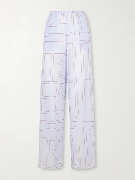  Toteme Toteme - Embroidered Lyocell And Cotton-blend Wide-leg Pajama Pants - Light Blue 