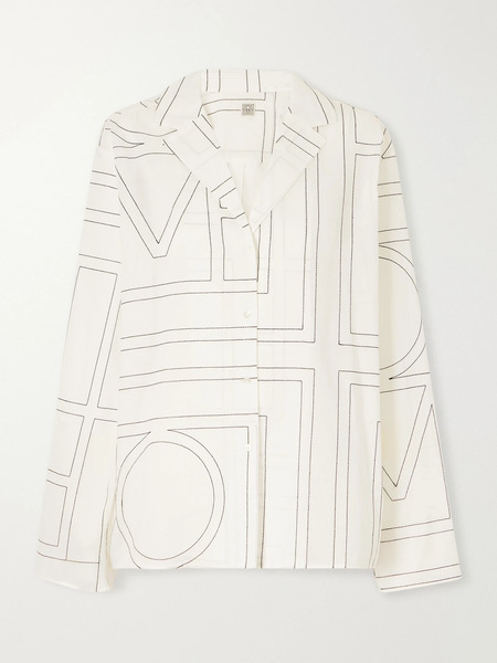  Toteme Toteme - Embroidered Organic Cotton And Lyocell-blend Shirt - White 
