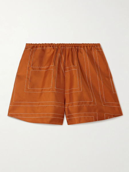  Toteme Toteme - Embroidered Silk-twill Shorts - Orange 