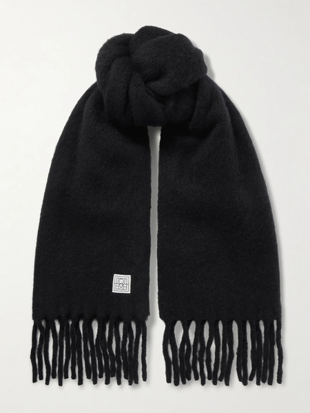  Toteme Toteme - Fringed Appliquéd Brushed Alpaca-blend Scarf - Black 