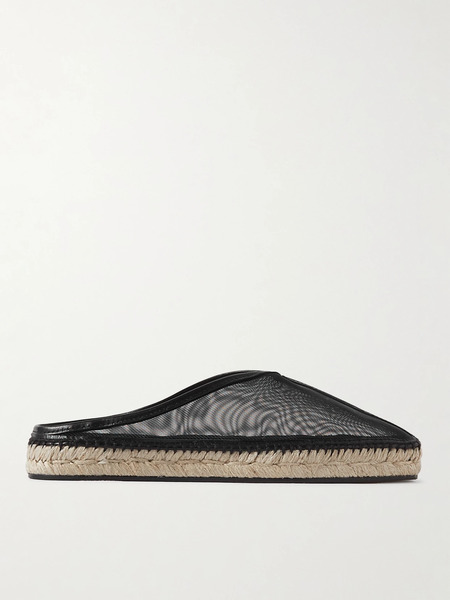  Toteme Toteme - Leather-trimmed Mesh Espadrille Mules - Black 