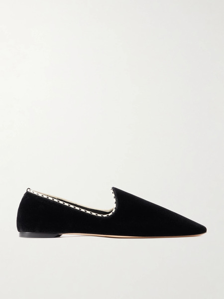  Toteme Toteme - Leather-trimmed Velvet Slippers - Black 