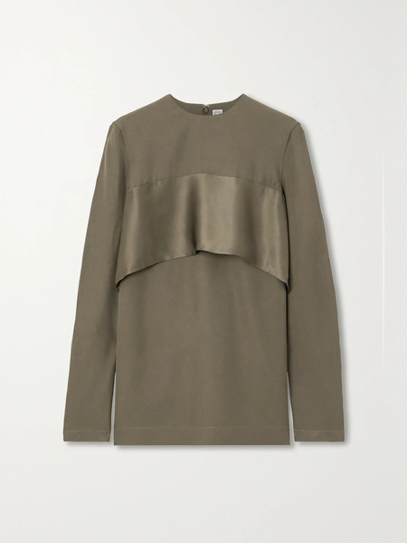  Toteme Toteme - Satin-trimmed Crepe Blouse - Green 