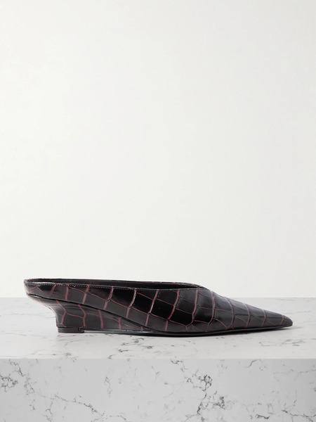  Toteme Toteme - Sharp Croc-effect Leather Mules - Dark Brown 
