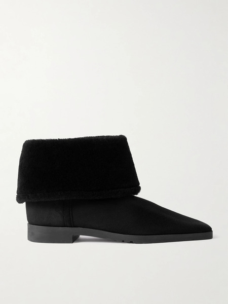  Toteme Toteme - Shearling-trimmed Suede Ankle Boots - Black 