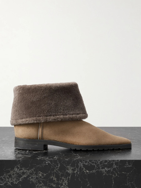  Toteme Toteme - Shearling-trimmed Suede Ankle Boots - Taupe 
