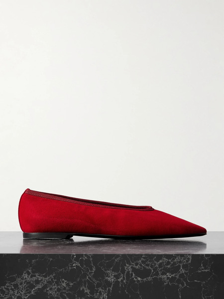  Toteme Toteme - The Minimalist Grosgrain-trimmed Suede Ballet Flats - Red 