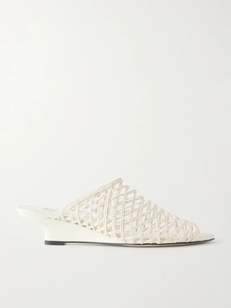 Toteme Toteme - Woven Leather Wedge Mules - Ecru 