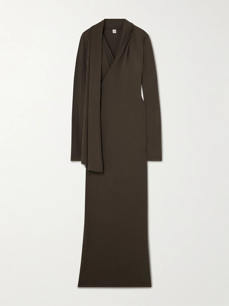  Toteme Toteme - Wrap-effect Draped Stretch-jersey Maxi Dress - Brown 