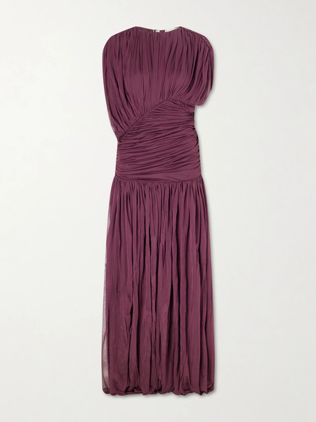  Tove Tove - Gathered Chiffon Gown - Burgundy 