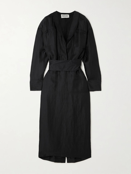  Tove Tove - Rhys Belted Linen And Silk-blend Midi Dress - Black 