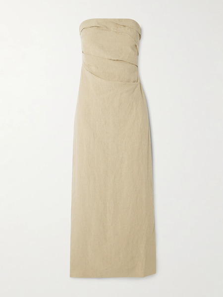  Tove Tove - Sabella Strapless Gathered Linen Midi Dress - Stone 