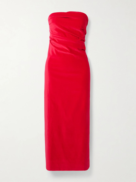  Tove Tove - Sabella Strapless Ruched Cotton-blend Velvet Midi Dress - Red 