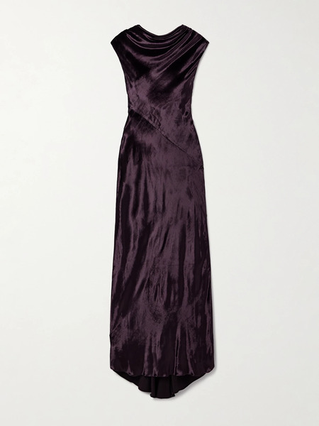  Twp Twp - Back To You Open-back Draped Velvet Gown - Dark Purple 