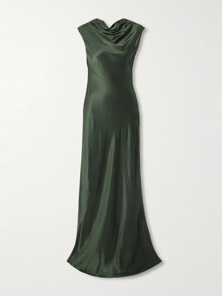  Twp Twp - Back To You Paneled Open-back Draped Satin Gown - Green 