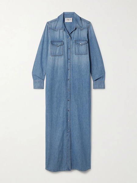  Twp Twp - Cowboy Cotton-chambray Maxi Shirt Dress - Light Denim 