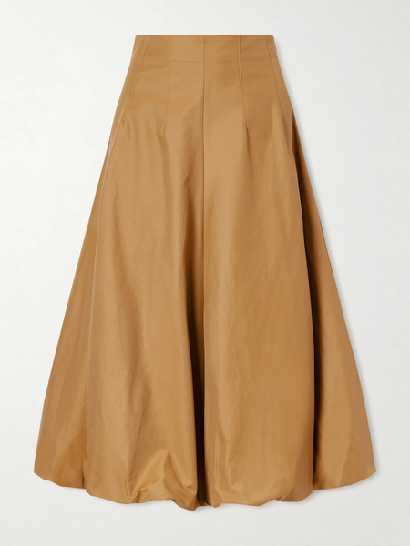  Twp Twp - Full Intentions Gathered Cotton-blend Canvas Midi Skirt - Brown 