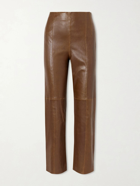  Twp Twp - Logan Paneled Leather Slim-leg Pants - Brown 