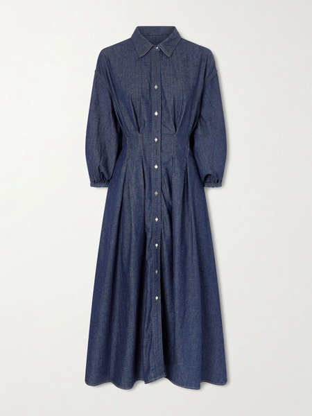  Twp Twp - Mason Pleated Denim Midi Shirt Dress - Indigo 