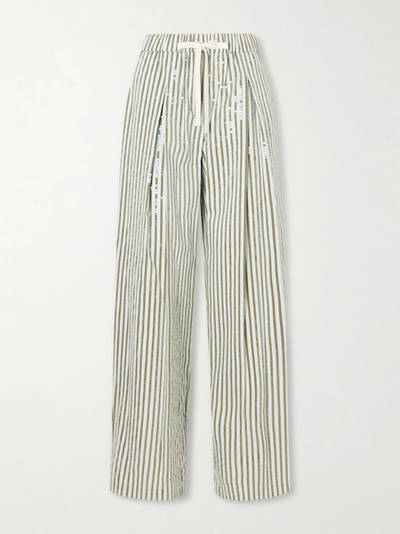  Twp Twp - Pj Sequin-trimmed Striped Cotton-blend Wide-leg Drawstring Pants - Multi 