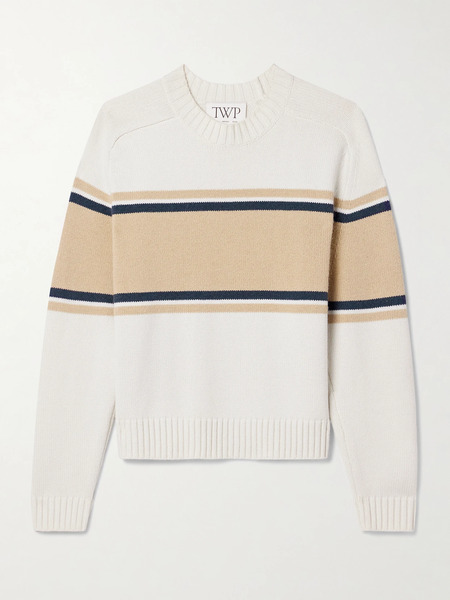  Twp Twp - Saddle Striped Cashmere Sweater - White 