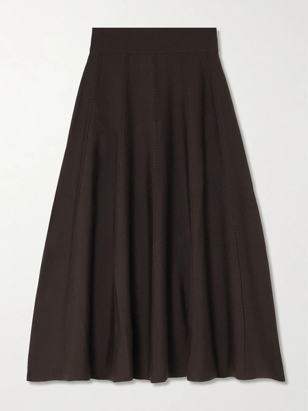  Twp Twp - Willow Paneled Ribbed Wool-blend Midi Skirt - Dark Brown 