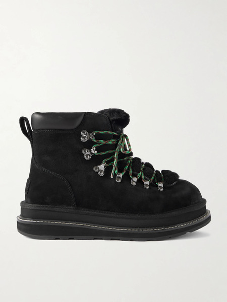  Ugg Ugg - + Sacai Leather-trimmed Shearling Ankle Boots - Black 