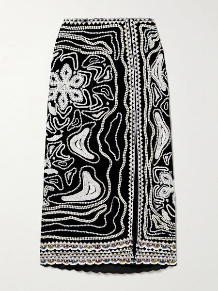  Ulla Johnson Ulla Johnson - Adara Embellished Velvet Midi Skirt - Black 