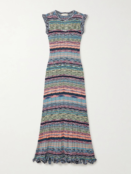  Ulla Johnson Ulla Johnson - Ajak Ruffled Striped Ribbed-knit Midi Dress - Multi 