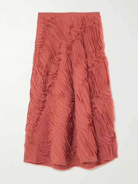  Ulla Johnson Ulla Johnson - Amiko Ruffled Chiffon Midi Skirt - Light Brown 