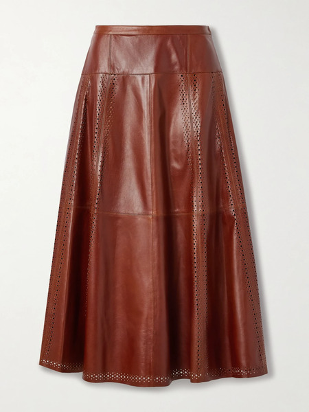  Ulla Johnson Ulla Johnson - Aninda Paneled Perforated Leather Midi Skirt - Brown 