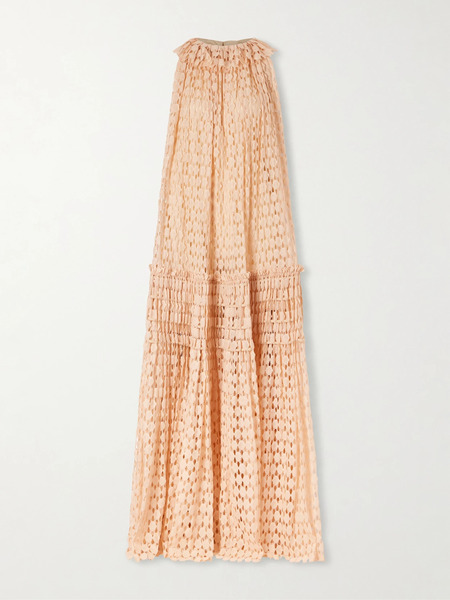  Ulla Johnson Ulla Johnson - Anouk Pleated Ruffled Cotton-blend Lace Halterneck Gown - Pink 