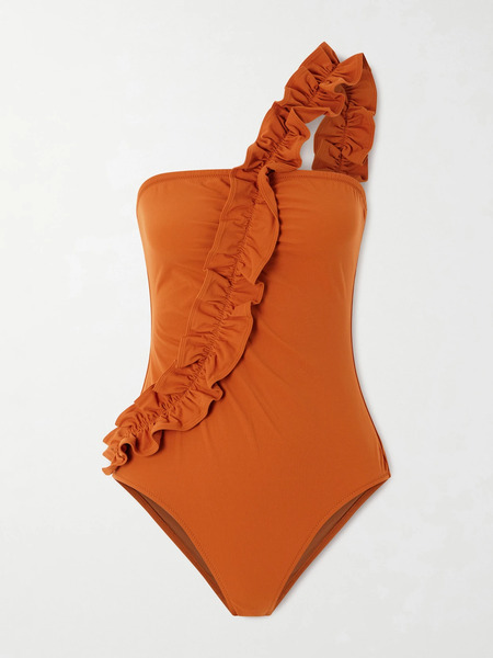  Ulla Johnson Ulla Johnson - Capri One-shoulder Ruffled Swimsuit - Orange 