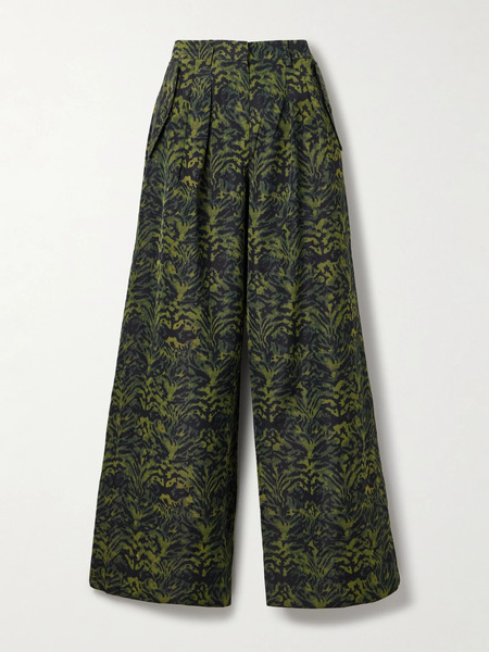  Ulla Johnson Ulla Johnson - Charlie Pleated Printed Poplin Wide-leg Pants - Dark Green 