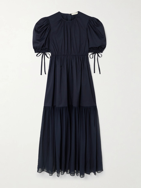  Ulla Johnson Ulla Johnson - Collage Gathered Cotton-poplin And Silk-georgette Midi Dress - Navy 