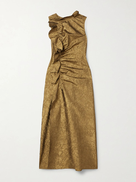  Ulla Johnson Ulla Johnson - Demetria Ruffled Ruched Metallic Crinkled-taffeta Midi Dress - Gold 