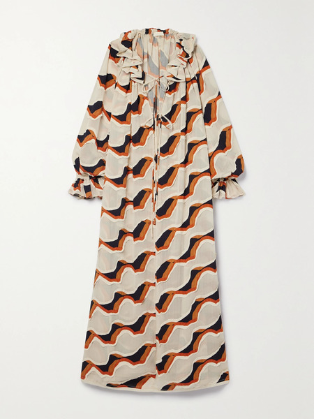  Ulla Johnson Ulla Johnson - Echo Oversized Ruffled Printed Devoré-voile Maxi Dress - Beige 